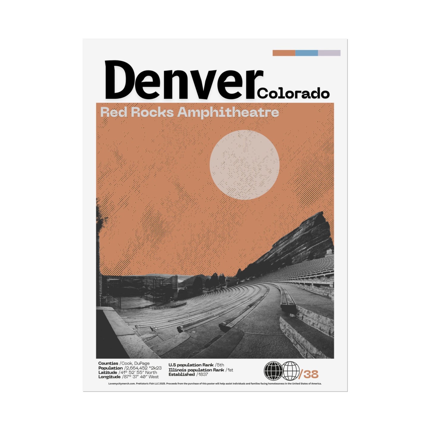 Red Rocks Amphitheatre Denver- 18x24 Modern Wall Art Rolled Poster