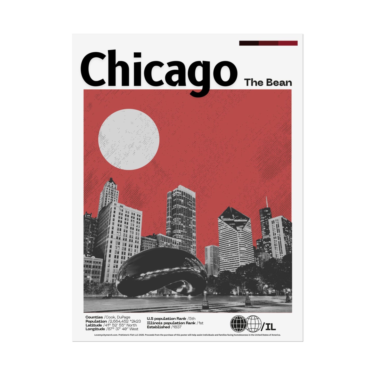 Chicago The Bean - 18x24 Modern Wall Art Rolled Poster