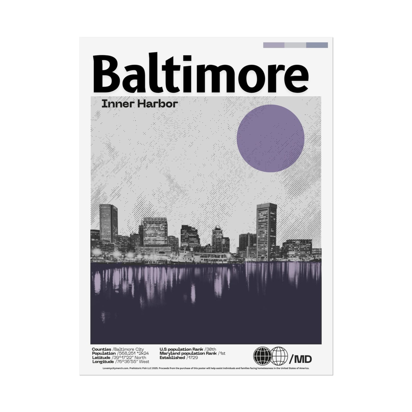 Baltimore Inner Harbor - 18x24 Modern Wall Art Rolled Poster