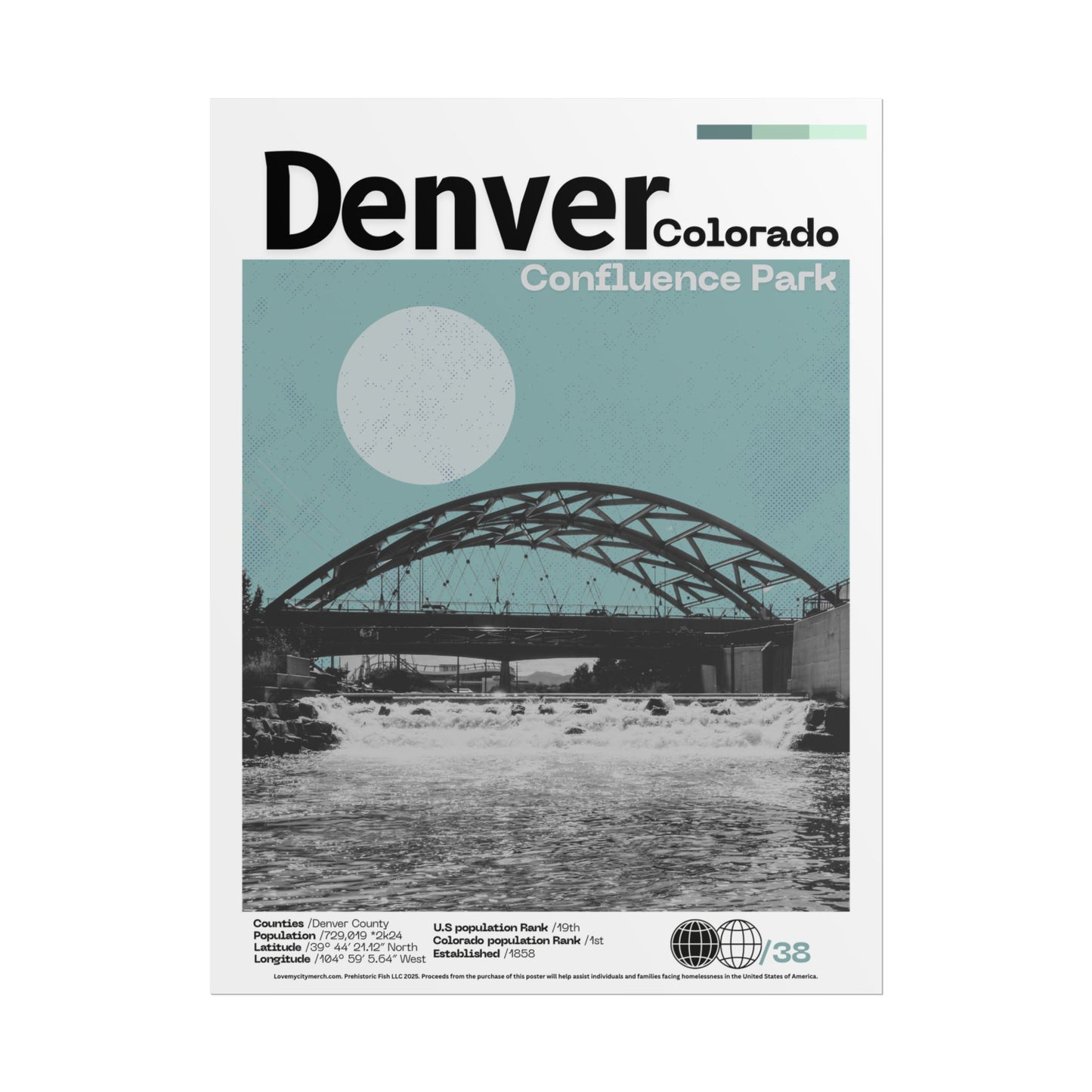 Confluence Park Denver - 18x24 Modern Wall Art Rolled Poster