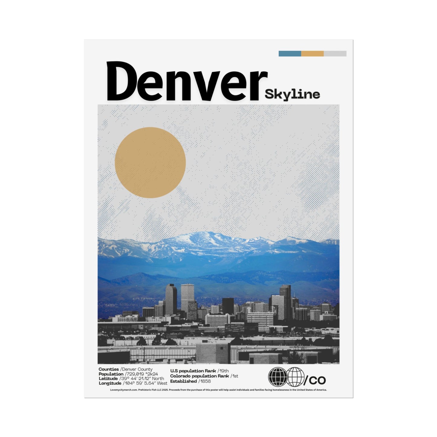 Denver Skyline - 18x24 Modern Wall Art Rolled Poster