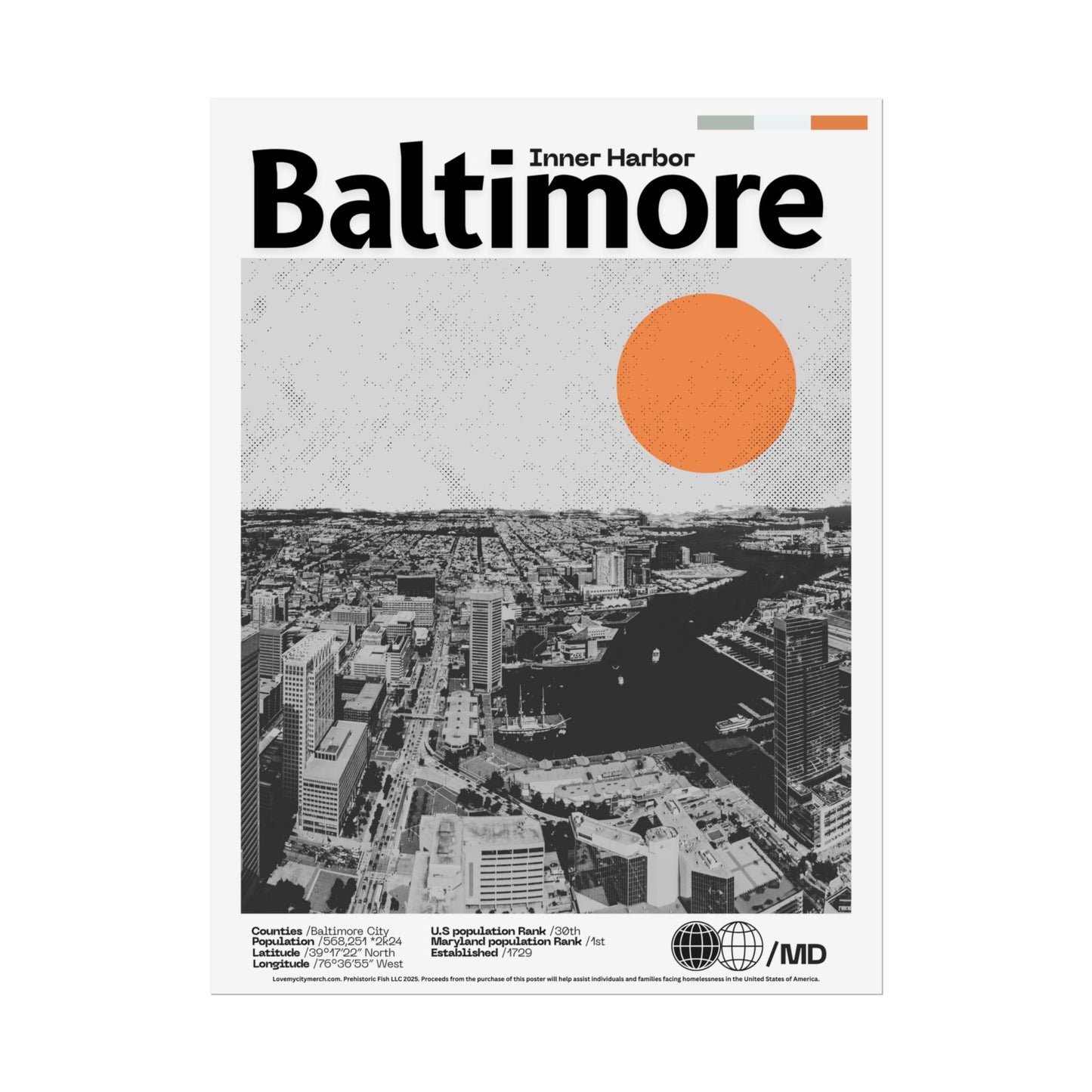 Baltimore Inner Harbor - 18x24 Modern Wall Art Rolled Poster