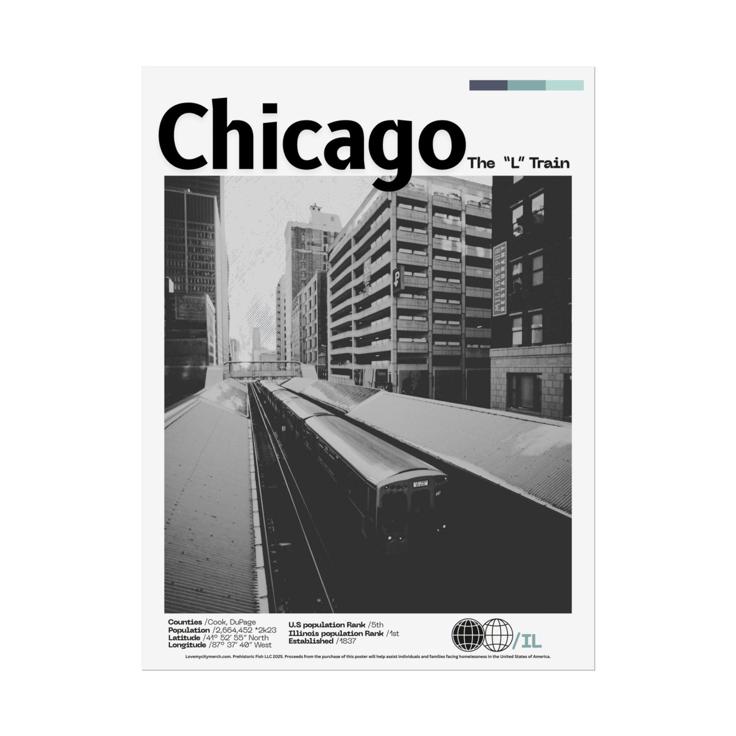 Chicago The “L” Train - 18x24 Modern Wall Art Rolled Poster