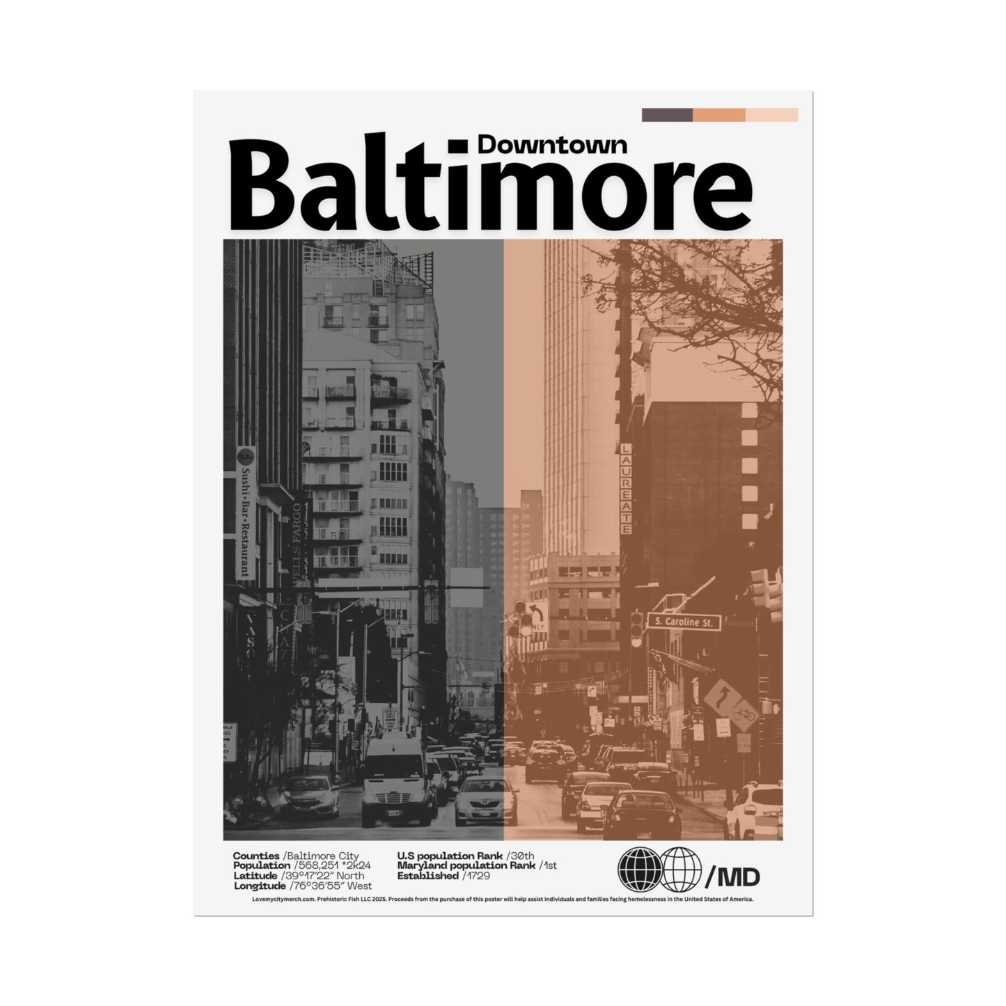 Downtown Baltimore - 18x24 Modern Wall Art Rolled Poster