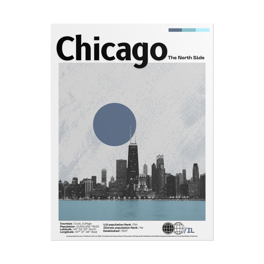 Chicago The North Side - 18x24 Modern Wall Art Rolled Poster