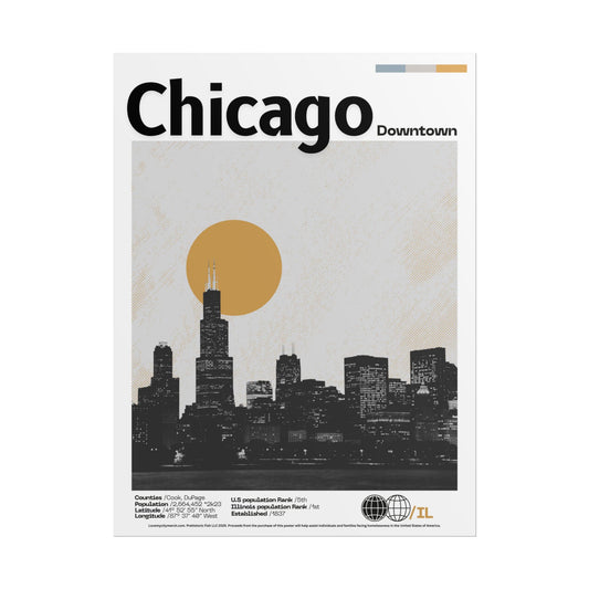 Chicago Downtown - 18x24 Modern Wall Art Rolled Poster