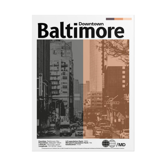 Downtown Baltimore - 18x24 Modern Wall Art Rolled Poster