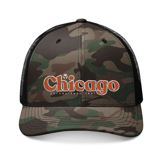 Helping Hearts Chicago - Camouflage Black Embroidered Trucker Hat