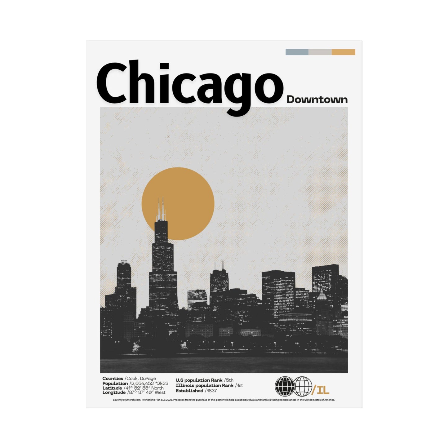 Chicago Downtown - 18x24 Modern Wall Art Rolled Poster