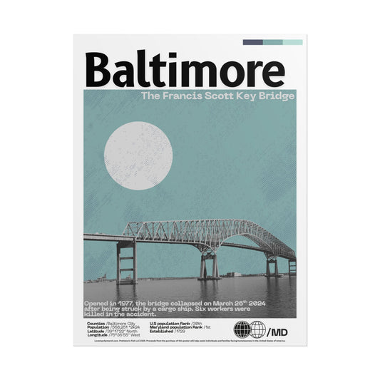 The Francis Scott Key Bridge Baltimore - 18x24 Modern Wall Art Rolled Poster