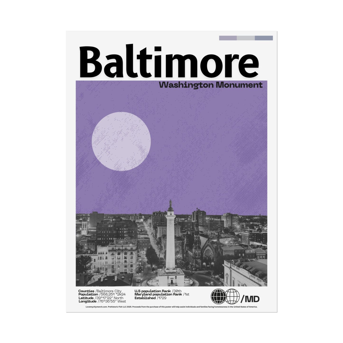 Washington Monument Baltimore - 18x24 Modern Wall Art Rolled Poster