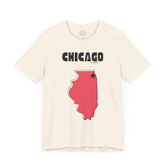 Chicago Illinois Star Map (Red) - Unisex Short Sleeve Tee