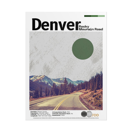 Rocky Mountain Road Denver - 18x24 Modern Wall Art Rolled Poster