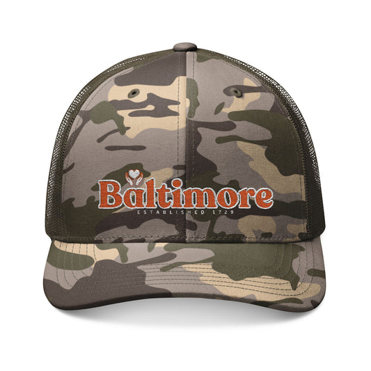 Helping Hearts Baltimore - Camouflage Olive Embroidered Trucker Hat